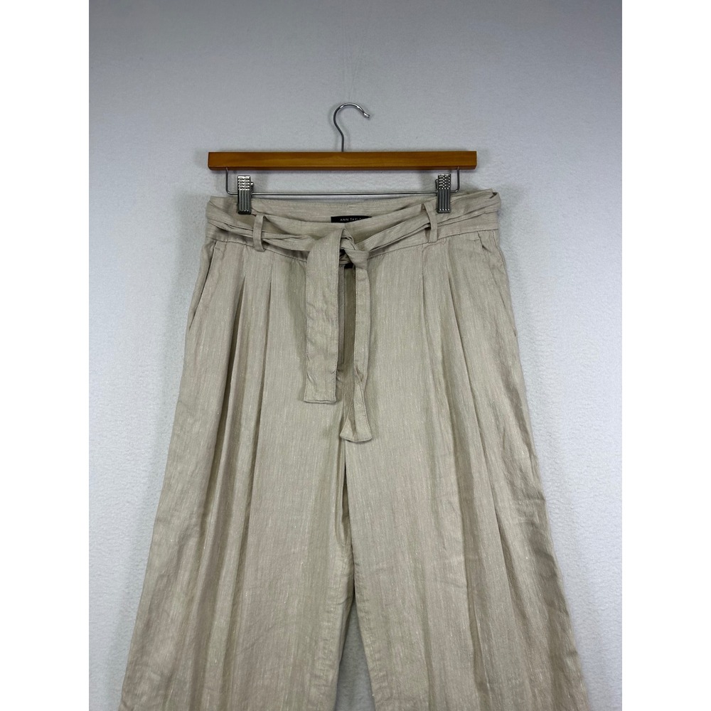 Coastal Grandma Ann Taylor Petite Women 6P Beige Linen Blend Wide Leg Crop Pants - Picture 8 of 11